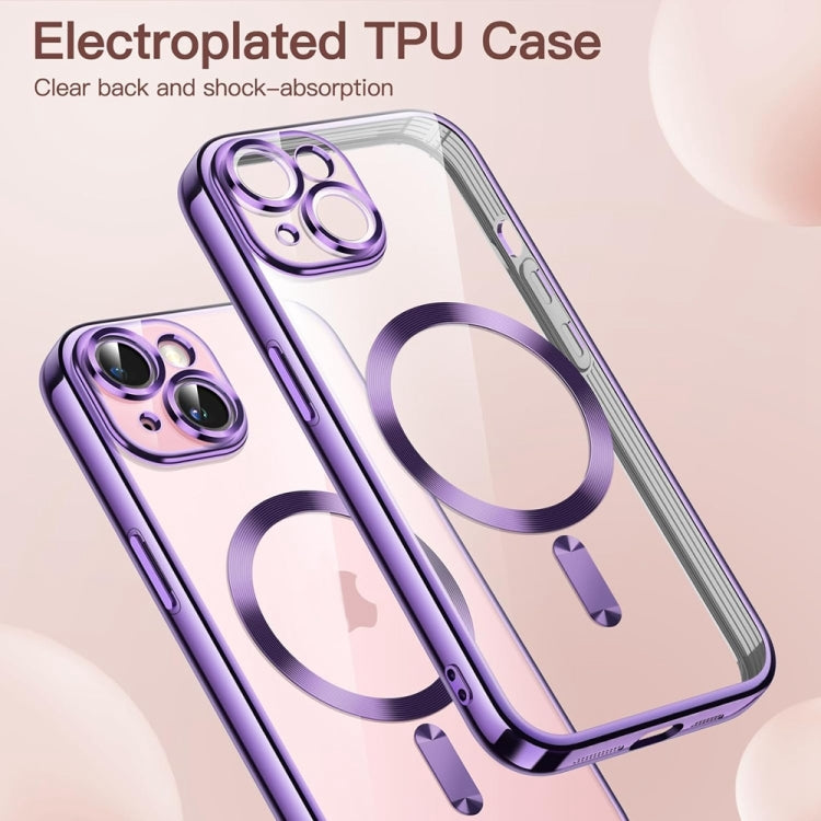 For iPhone 14 Magsafe Magnetic Transparent Electroplated TPU Phone Case(Purple)