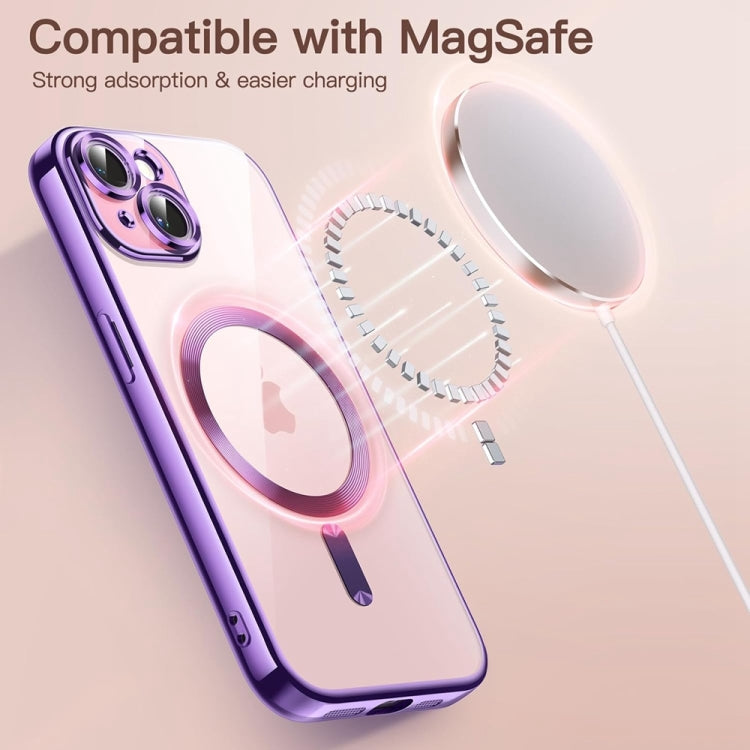 For iPhone 14 Magsafe Magnetic Transparent Electroplated TPU Phone Case(Purple)