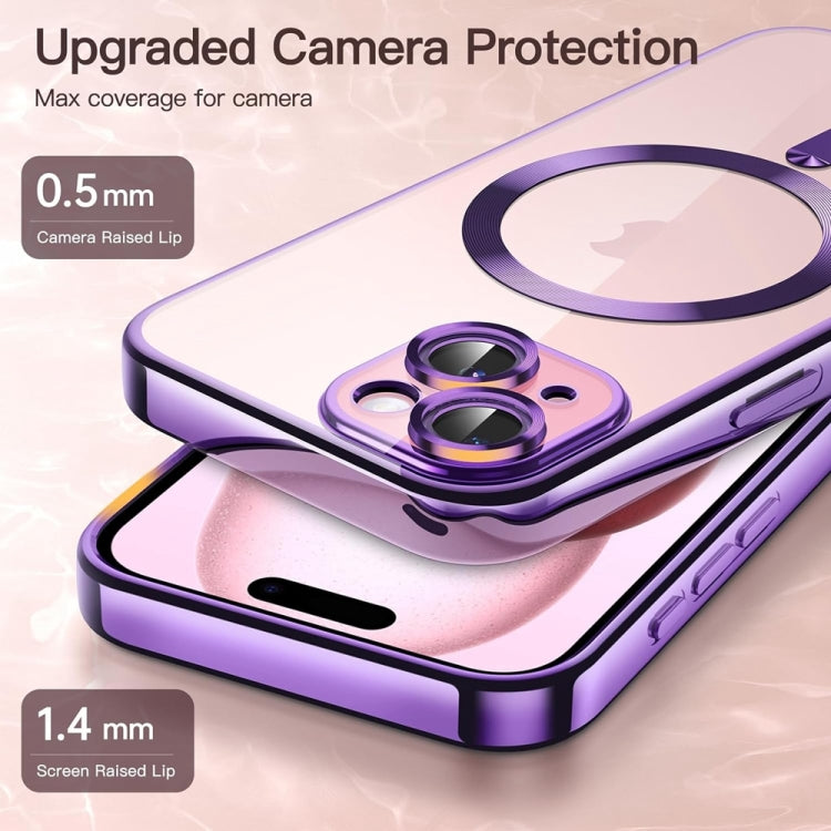 For iPhone 14 Magsafe Magnetic Transparent Electroplated TPU Phone Case(Purple)