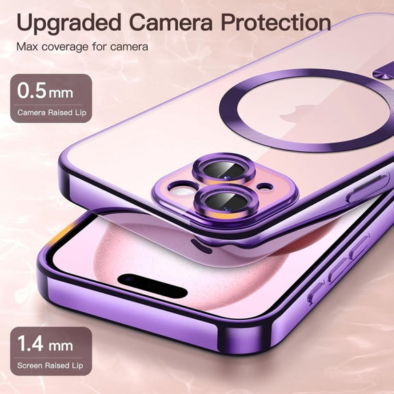 For iPhone 14 Magsafe Magnetic Transparent Electroplated TPU Phone Case(Purple)