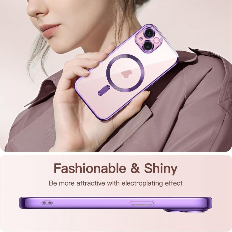 For iPhone 14 Magsafe Magnetic Transparent Electroplated TPU Phone Case(Purple)