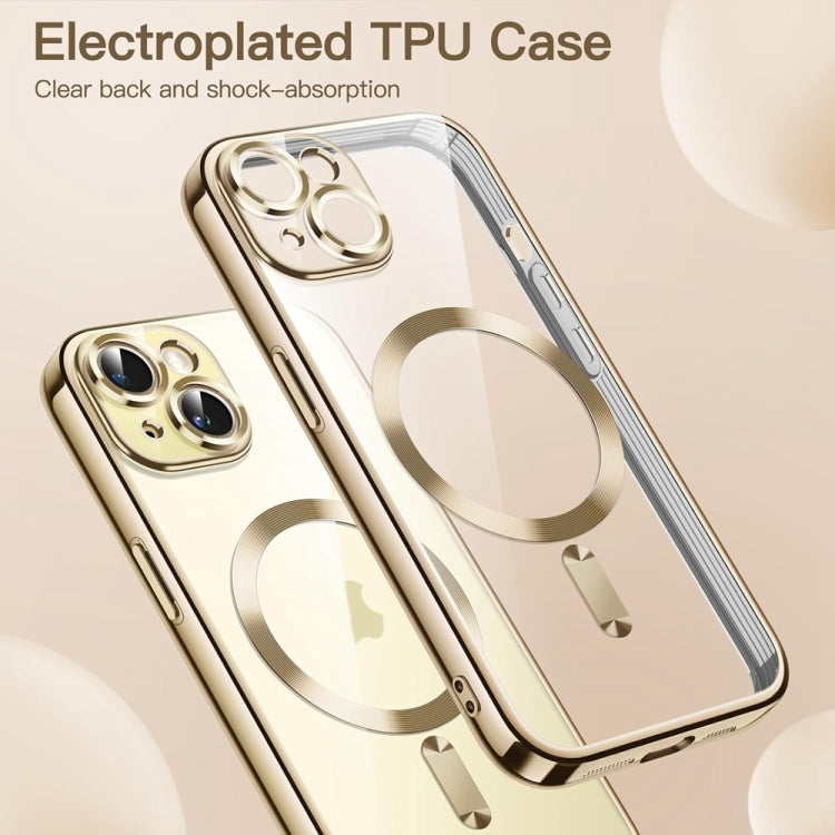 For iPhone 14 Plus Transparent Electroplated Magsafe Magnetic TPU Phone Case(Gold)