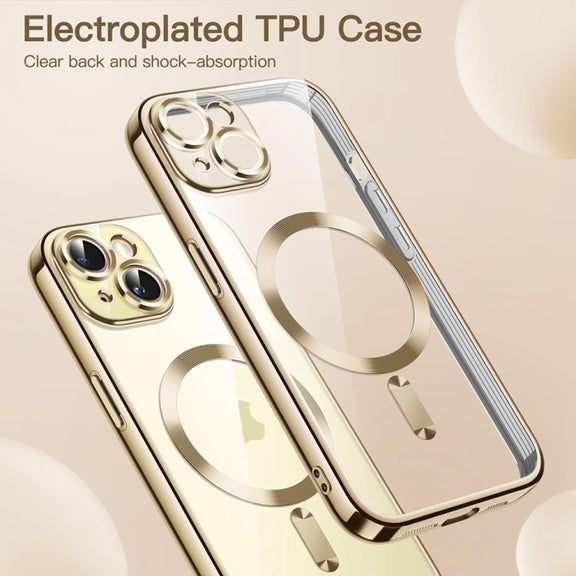 For iPhone 14 Plus Transparent Electroplated Magsafe Magnetic TPU Phone Case(Gold)