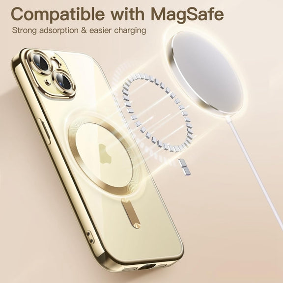 For iPhone 14 Plus Transparent Electroplated Magsafe Magnetic TPU Phone Case(Gold)