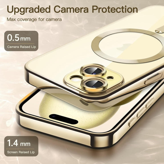 For iPhone 14 Plus Transparent Electroplated Magsafe Magnetic TPU Phone Case(Gold)