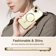 For iPhone 14 Plus Transparent Electroplated Magsafe Magnetic TPU Phone Case(Gold)