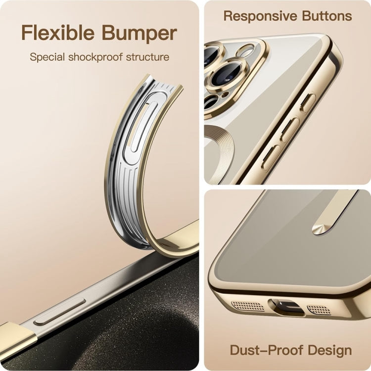 For iPhone 14 Pro Magsafe Magnetic Transparent Electroplated TPU Phone Case(Gold)