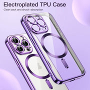 For iPhone 14 Pro Transparent Electroplated Magsafe Magnetic TPU Phone Case(Purple)