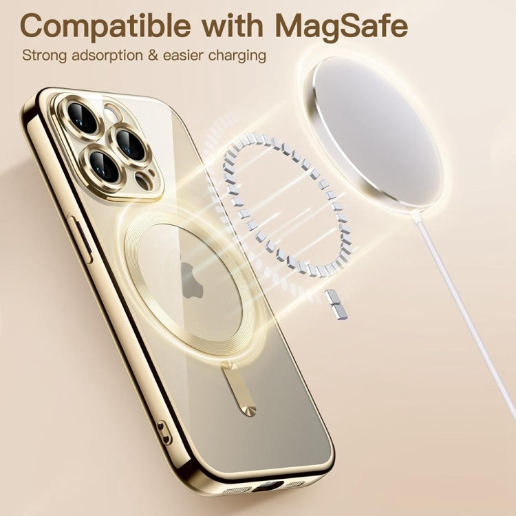 For iPhone 14 Pro Max Magsafe Magnetic Transparent Electroplated TPU Phone Case(Gold)