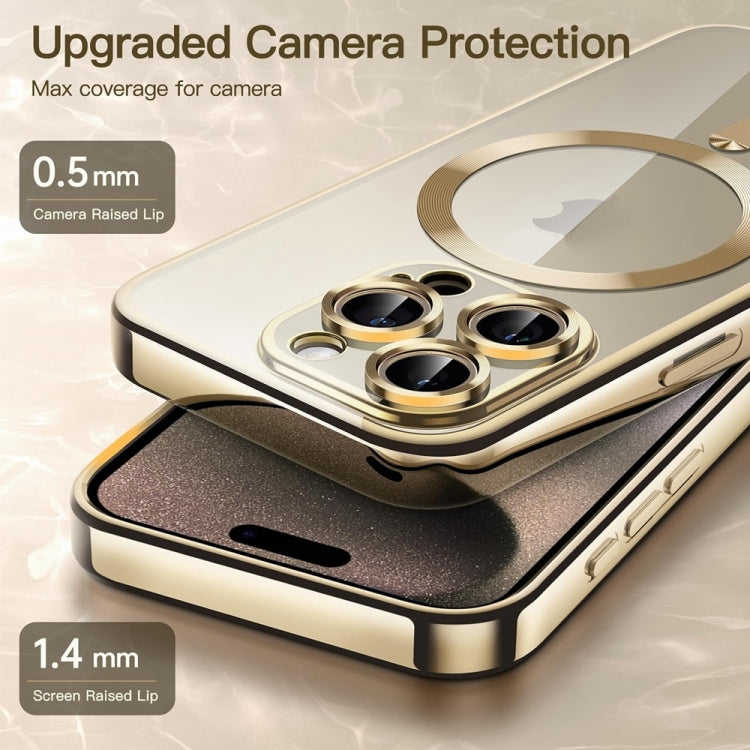For iPhone 14 Pro Max Magsafe Magnetic Transparent Electroplated TPU Phone Case(Gold)