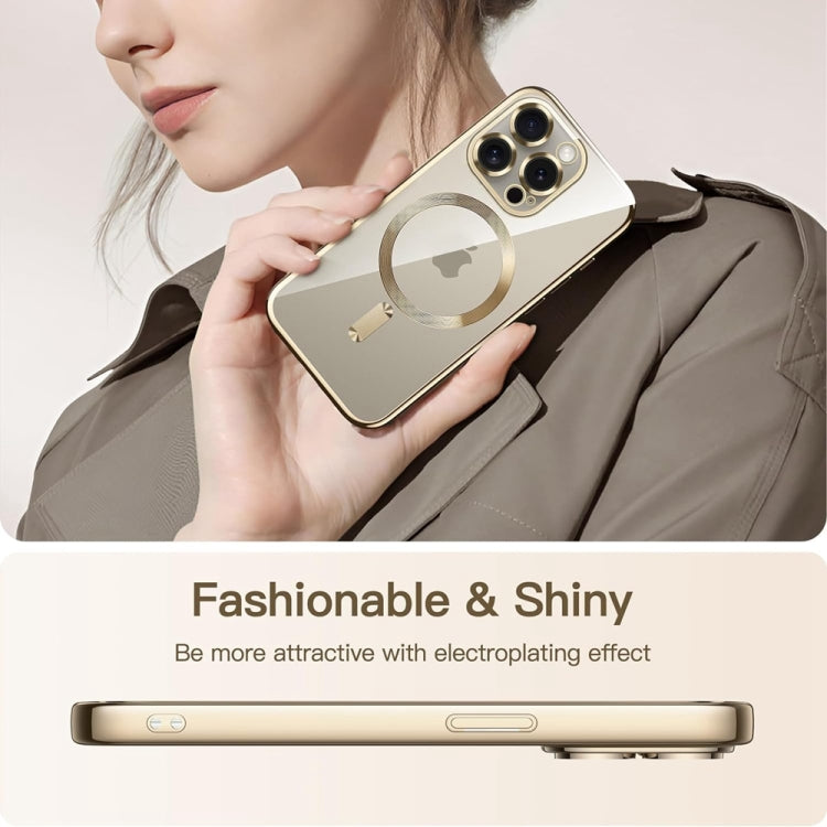For iPhone 14 Pro Max Magsafe Magnetic Transparent Electroplated TPU Phone Case(Gold)