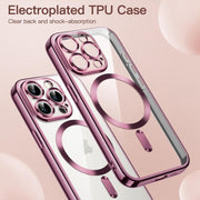 For iPhone 16 Pro Max Transparent Electroplated Magsafe Magnetic TPU Phone Case(Pink)