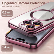 For iPhone 16 Pro Max Transparent Electroplated Magsafe Magnetic TPU Phone Case(Pink)