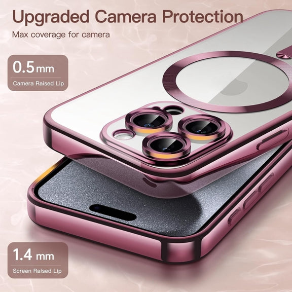 For iPhone 16 Pro Max Transparent Electroplated Magsafe Magnetic TPU Phone Case(Pink)