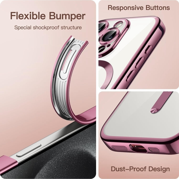 For iPhone 16 Pro Max Transparent Electroplated Magsafe Magnetic TPU Phone Case(Pink)