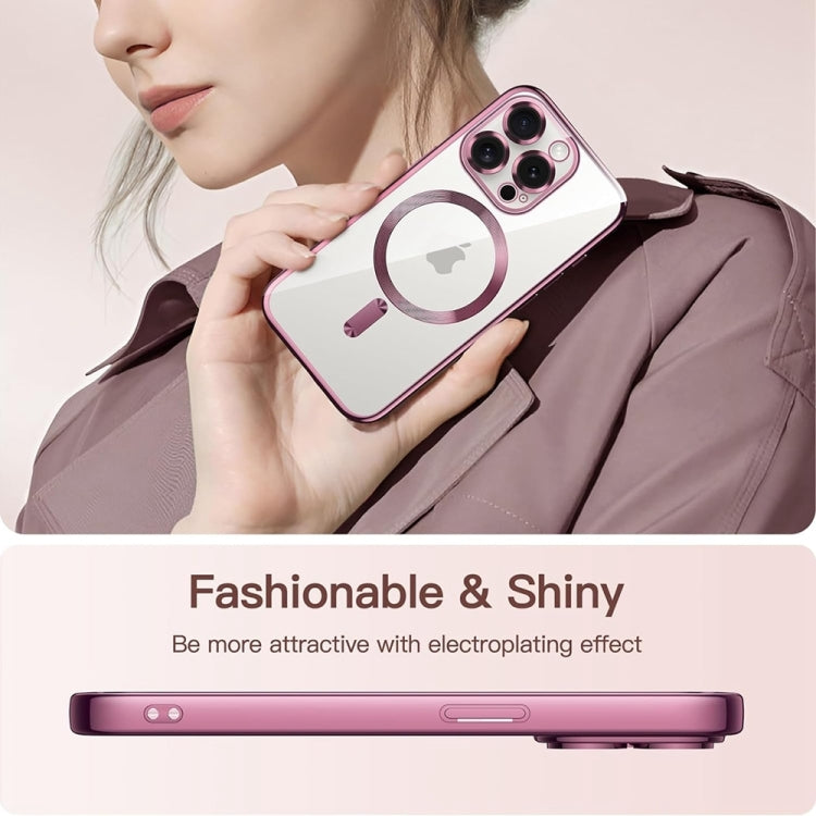 For iPhone 16 Pro Max Transparent Electroplated Magsafe Magnetic TPU Phone Case(Pink)