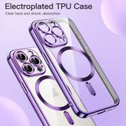 For iPhone 16 Transparent Electroplated Magsafe Magnetic TPU Phone Case(Purple)