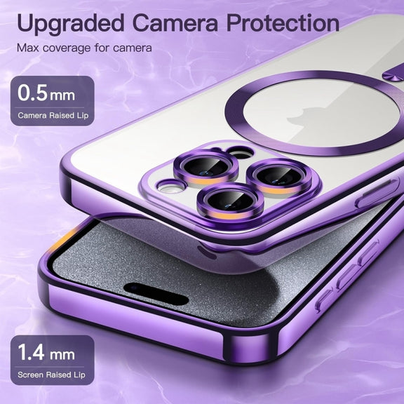 For iPhone 16 Transparent Electroplated Magsafe Magnetic TPU Phone Case(Purple)