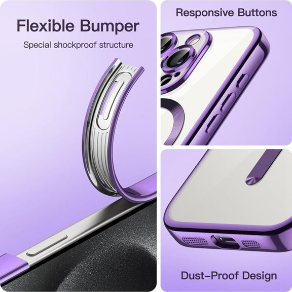 For iPhone 16 Transparent Electroplated Magsafe Magnetic TPU Phone Case(Purple)