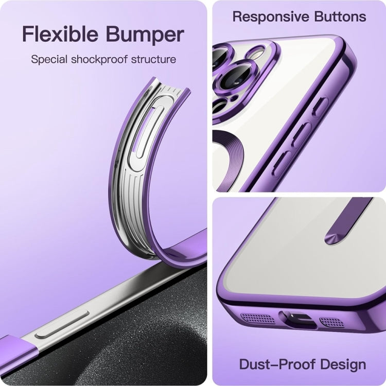 For iPhone 16 Transparent Electroplated Magsafe Magnetic TPU Phone Case(Purple)