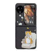 For OPPO Find N3 Flip Braided Texture Colored Drawing Pattern Phone Case(Black Coffee Cat)