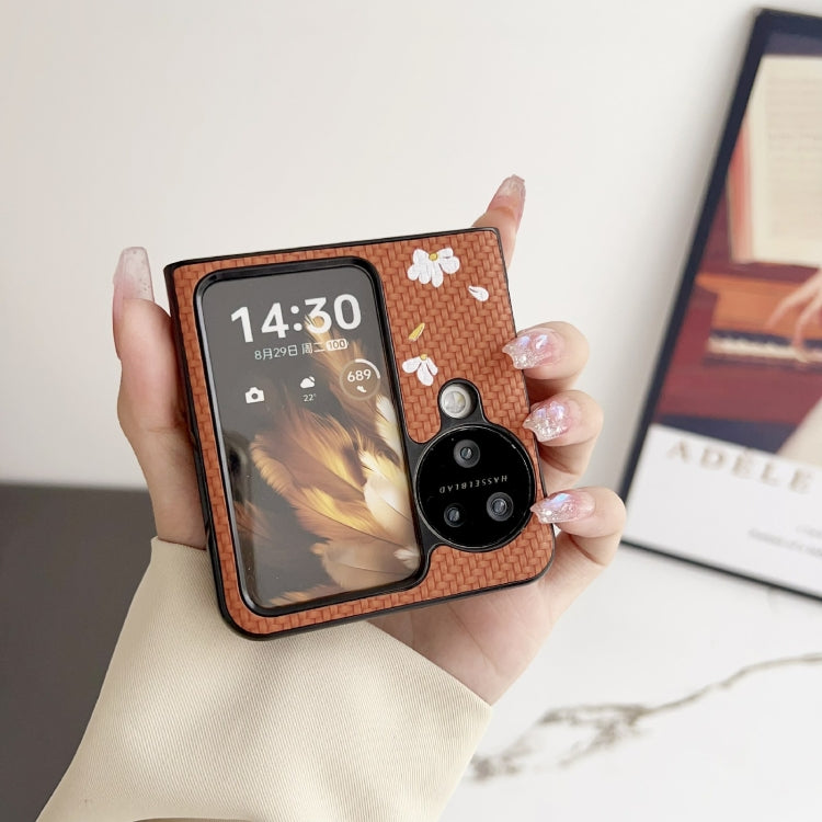For OPPO Find N3 Flip Braided Texture Colored Drawing Pattern Phone Case(Black Coffee Cat)
