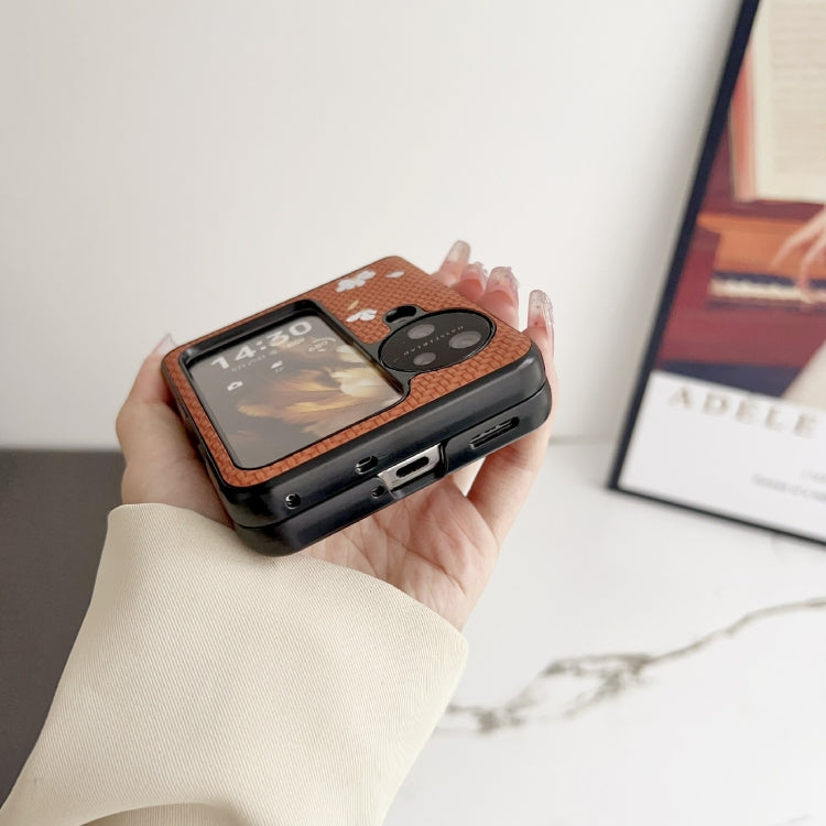 For OPPO Find N3 Flip Braided Texture Colored Drawing Pattern Phone Case(Brown Coffee Cat)