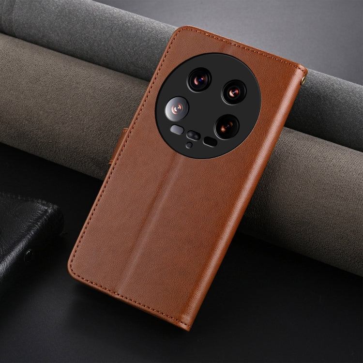 For Xiaomi 14 Ultra AZNS Sheepskin Texture Flip Leather Phone Case(Brown)