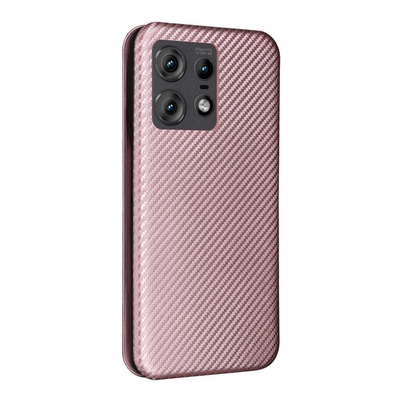 For Motorola Edge 50 Pro Carbon Fiber Texture Flip Leather Phone Case(Pink)