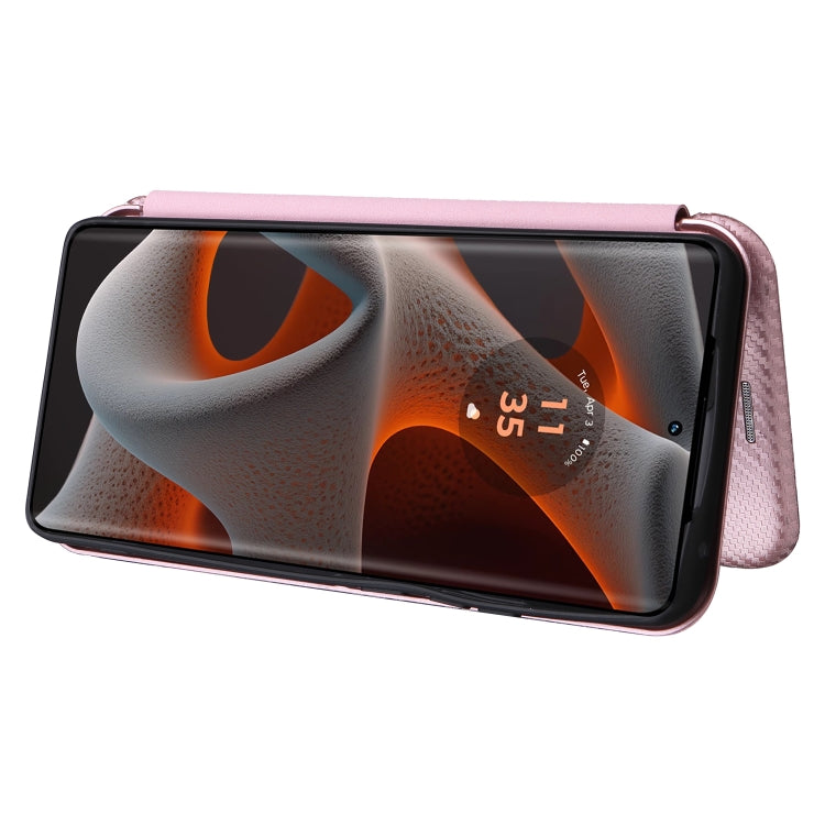 For Motorola Edge 50 Pro Carbon Fiber Texture Flip Leather Phone Case(Pink)