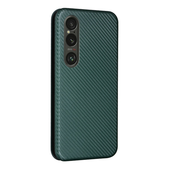 For Sony Xperia 1 VI 2024 Carbon Fiber Texture Flip Leather Phone Case(Green)