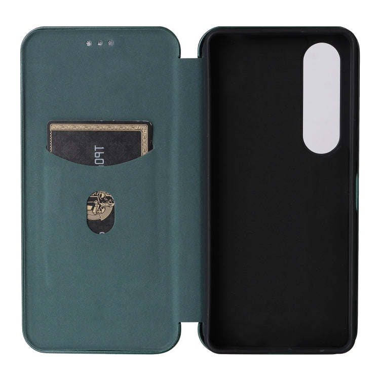 For Sony Xperia 1 VI 2024 Carbon Fiber Texture Flip Leather Phone Case(Green)