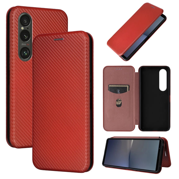 For Sony Xperia 1 VI 2024 Carbon Fiber Texture Flip Leather Phone Case(Brown)