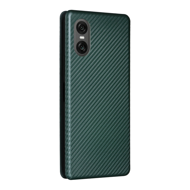 For Sony Xperia 10 VI 2024 Carbon Fiber Texture Flip Leather Phone Case(Green)