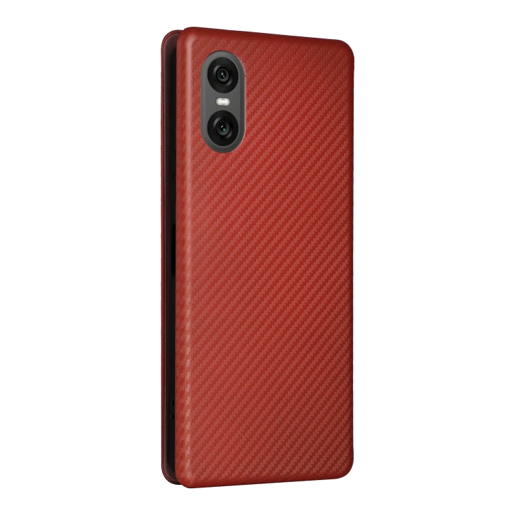 For Sony Xperia 10 VI 2024 Carbon Fiber Texture Flip Leather Phone Case(Brown)