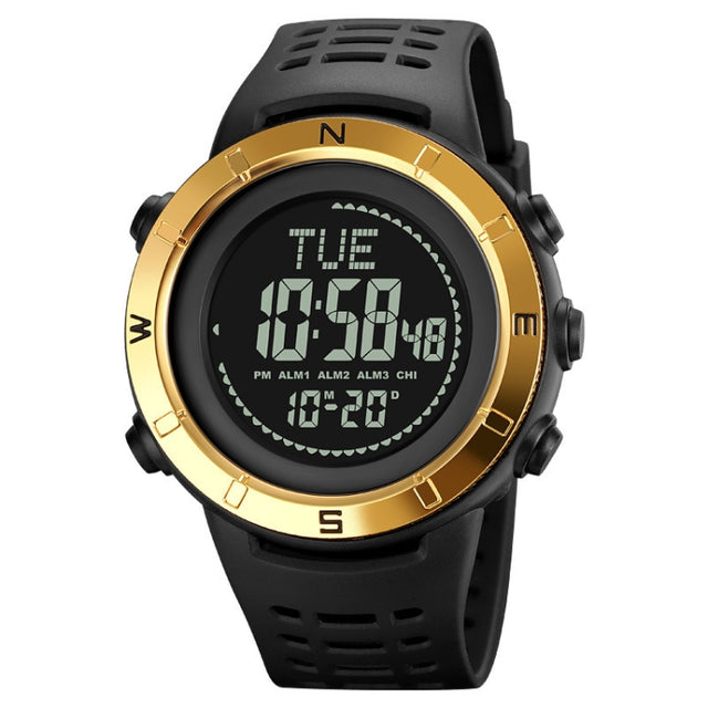 Shimei 2096 Multifunctional Men 50M Water-resistant Compass Noctilucent Digital Wrist Watch(Gold)