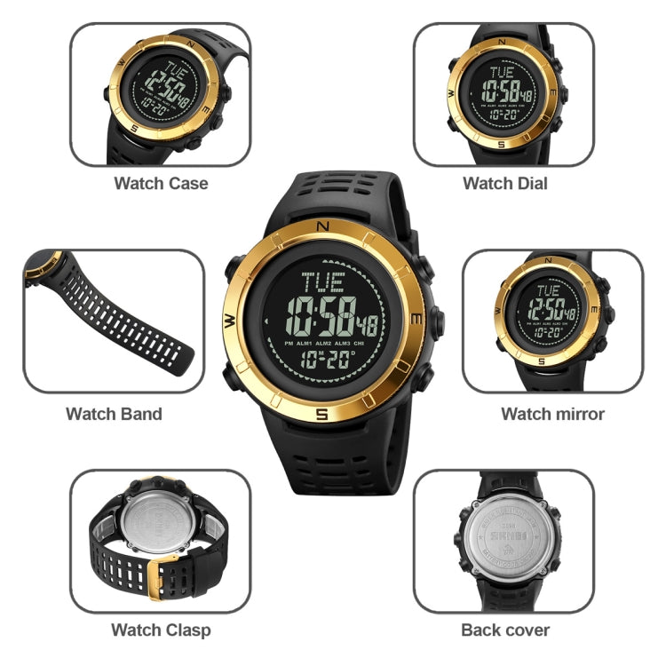 Shimei 2096 Multifunctional Men 50M Water-resistant Compass Noctilucent Digital Wrist Watch(Silver)