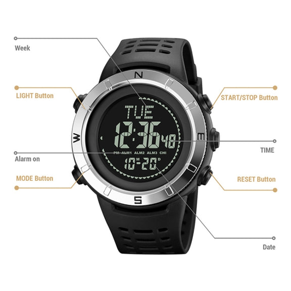 Shimei 2096 Multifunctional Men 50M Water-resistant Compass Noctilucent Digital Wrist Watch(Gold)