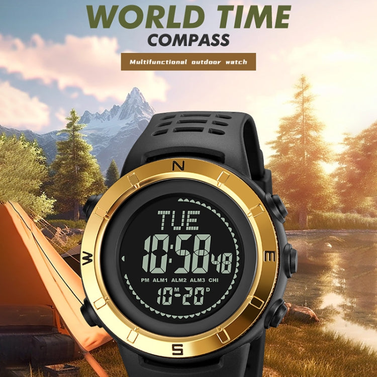 Shimei 2096 Multifunctional Men 50M Water-resistant Compass Noctilucent Digital Wrist Watch(Gold)