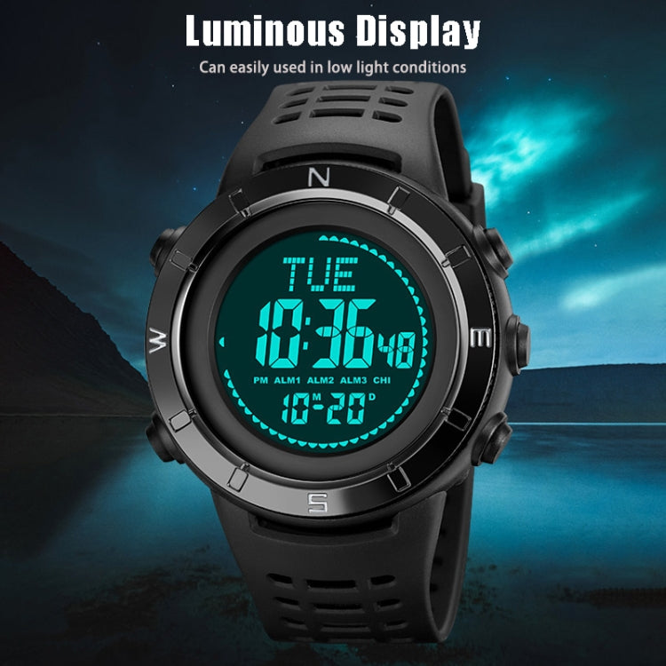 Shimei 2096 Multifunctional Men 50M Water-resistant Compass Noctilucent Digital Wrist Watch(Silver)