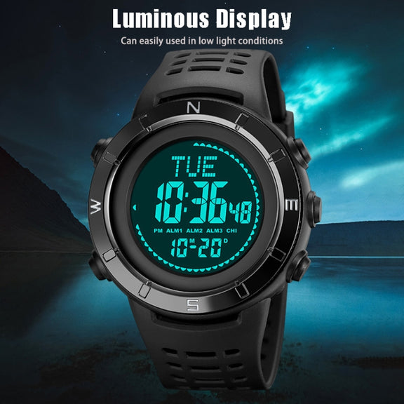 Shimei 2096 Multifunctional Men 50M Water-resistant Compass Noctilucent Digital Wrist Watch(Black)