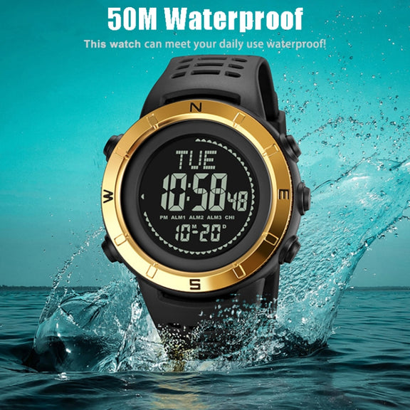 Shimei 2096 Multifunctional Men 50M Water-resistant Compass Noctilucent Digital Wrist Watch(Gold)