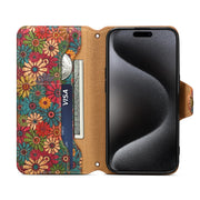 For iPhone 16 Denior Flower Language Series Cork Fabric Oil Edge Leather Phone Case(Spring)