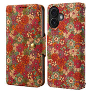 For iPhone 16 Denior Flower Language Series Cork Fabric Oil Edge Leather Phone Case(Summer)