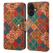For iPhone 16 Denior Flower Language Series Cork Fabric Oil Edge Leather Phone Case(Winter)