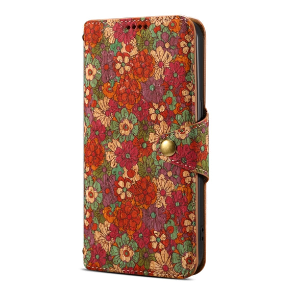 For iPhone 16 Plus Denior Flower Language Series Cork Fabric Oil Edge Leather Phone Case(Summer)