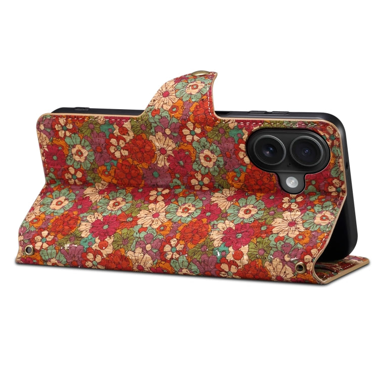 For iPhone 16 Plus Denior Flower Language Series Cork Fabric Oil Edge Leather Phone Case(Summer)