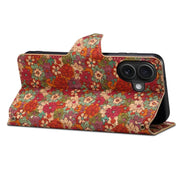 For iPhone 16 Plus Denior Flower Language Series Cork Fabric Oil Edge Leather Phone Case(Summer)