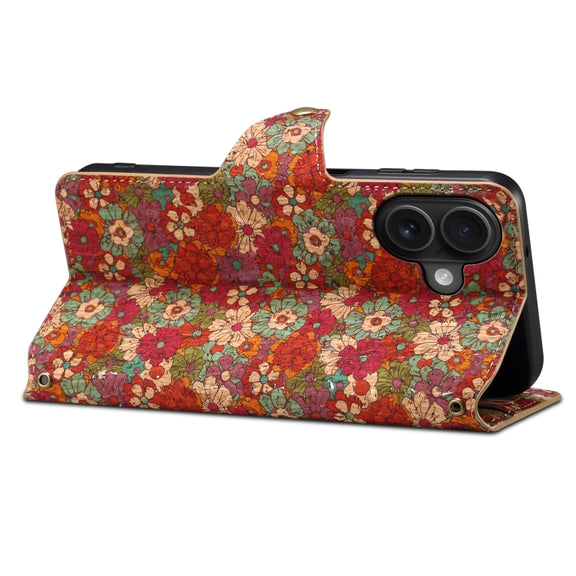 For iPhone 16 Plus Denior Flower Language Series Cork Fabric Oil Edge Leather Phone Case(Summer)