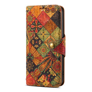 For iPhone 16 Plus Denior Flower Language Series Cork Fabric Oil Edge Leather Phone Case(Autumn)